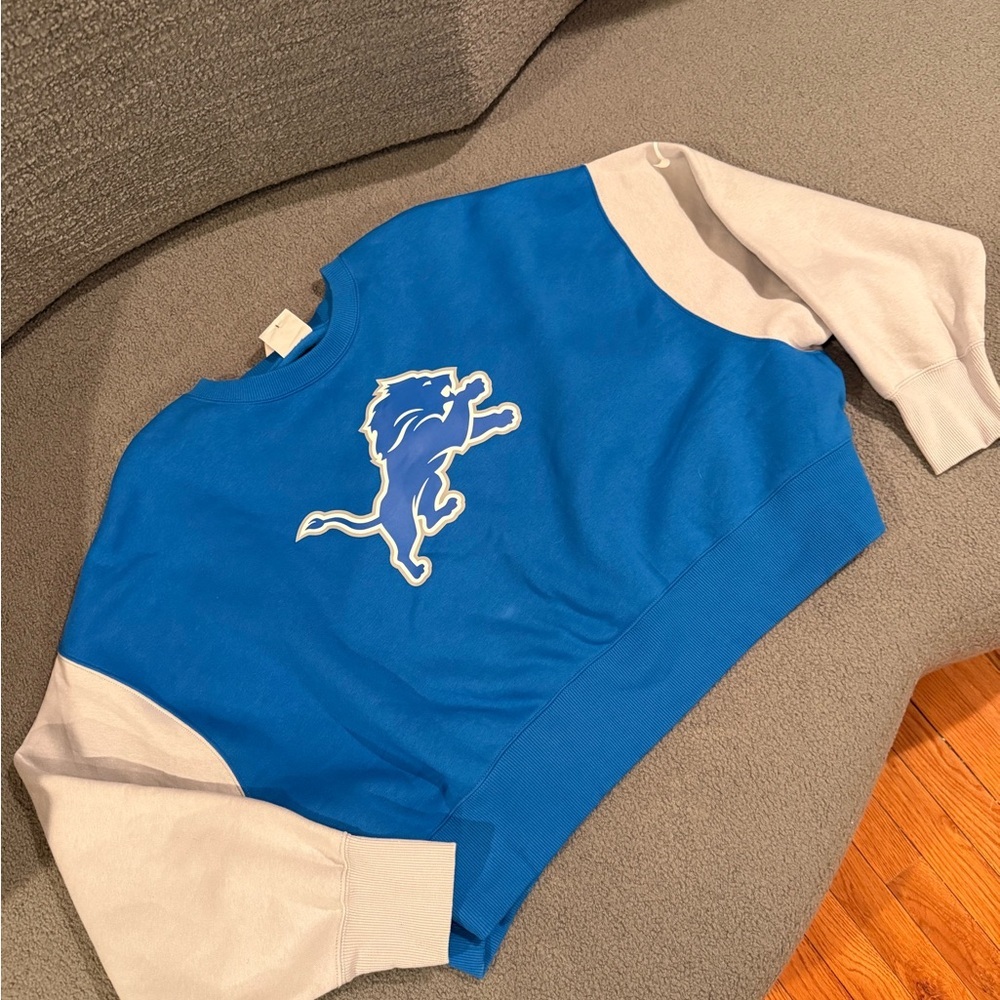Detroit Lions Nike Blue Oversized Color-Block Pullover Sweatshirt Size Large - Picture 8 of 9
